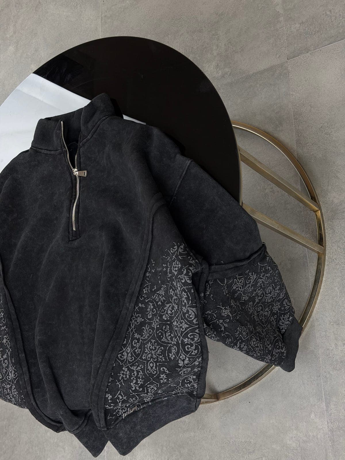 vintage wash fermuarlı siyah sweatshirt