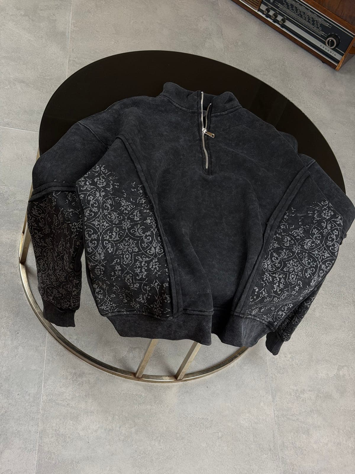vintage wash fermuarlı siyah sweatshirt