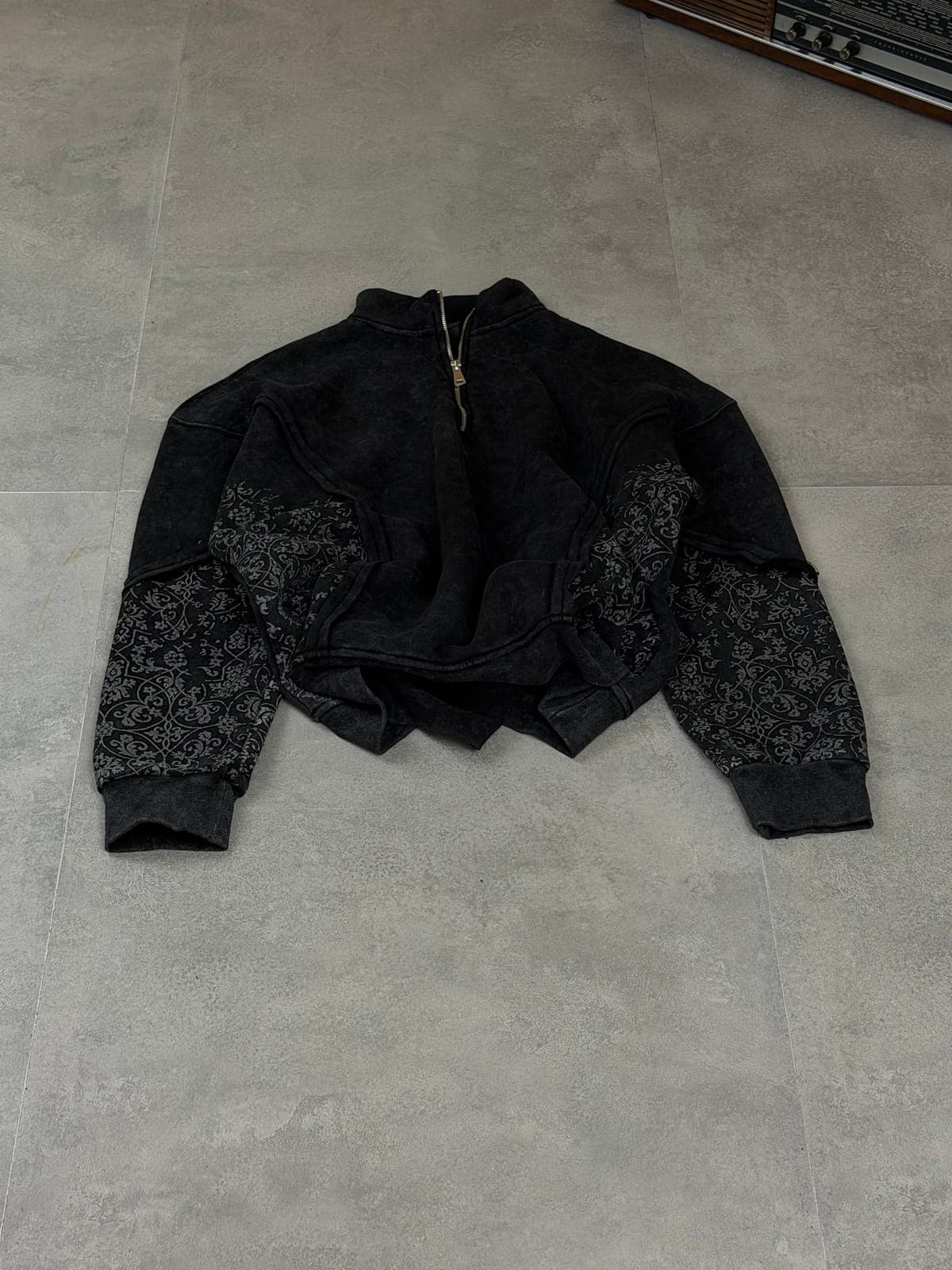 vintage wash fermuarlı siyah sweatshirt