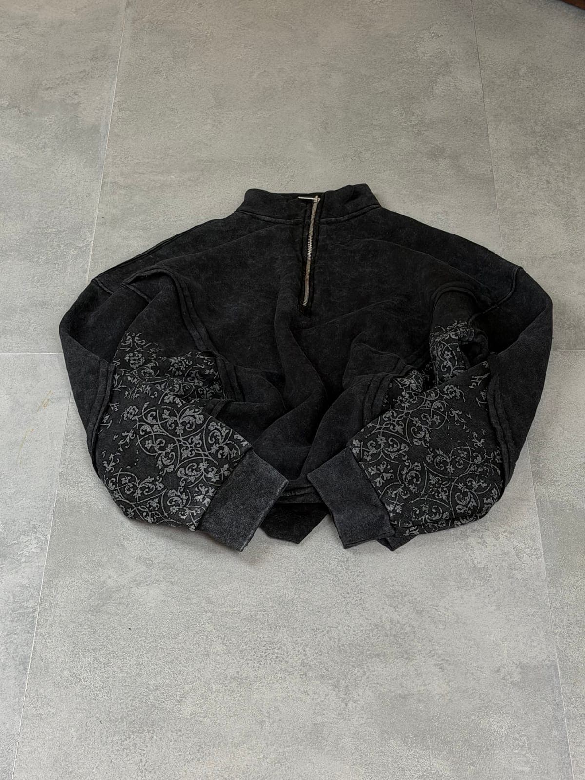 vintage wash fermuarlı siyah sweatshirt