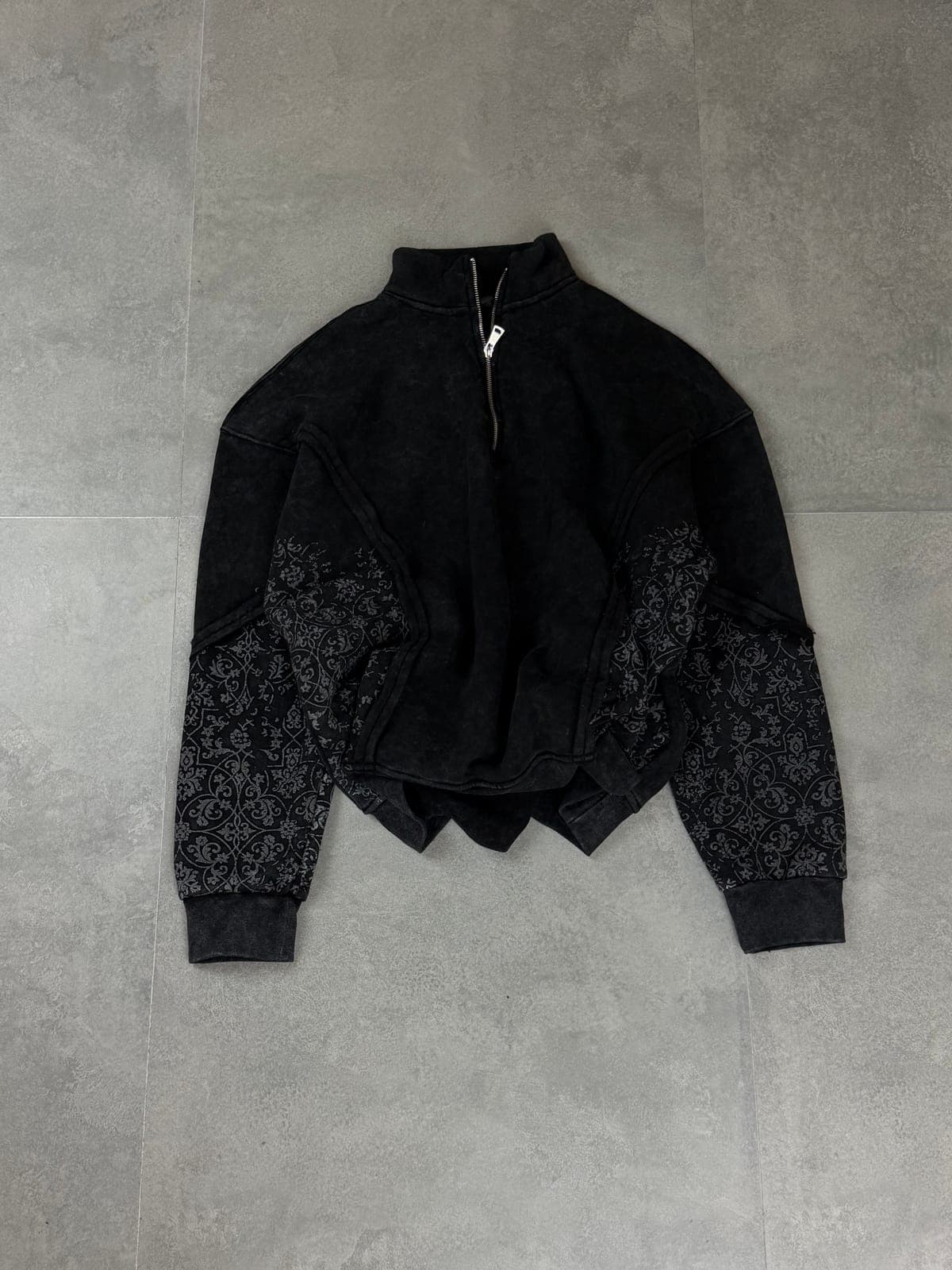 vintage wash fermuarlı siyah sweatshirt