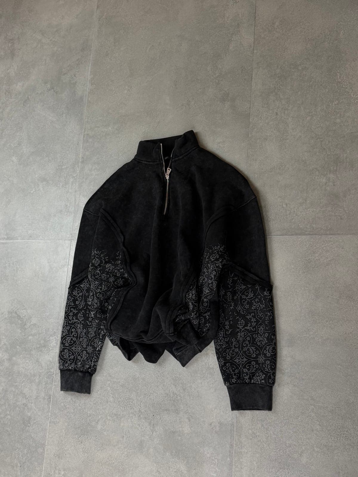 vintage wash fermuarlı siyah sweatshirt