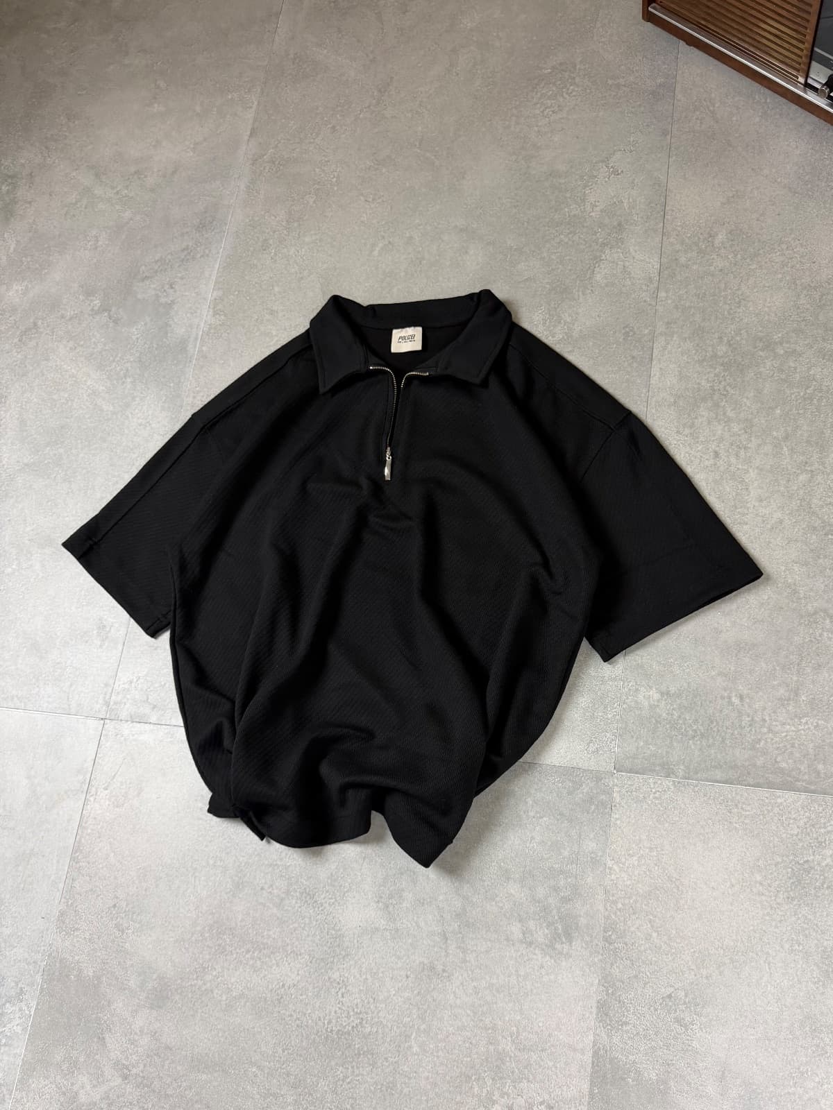 Black Half-Zip Polo Yaka Tshirt